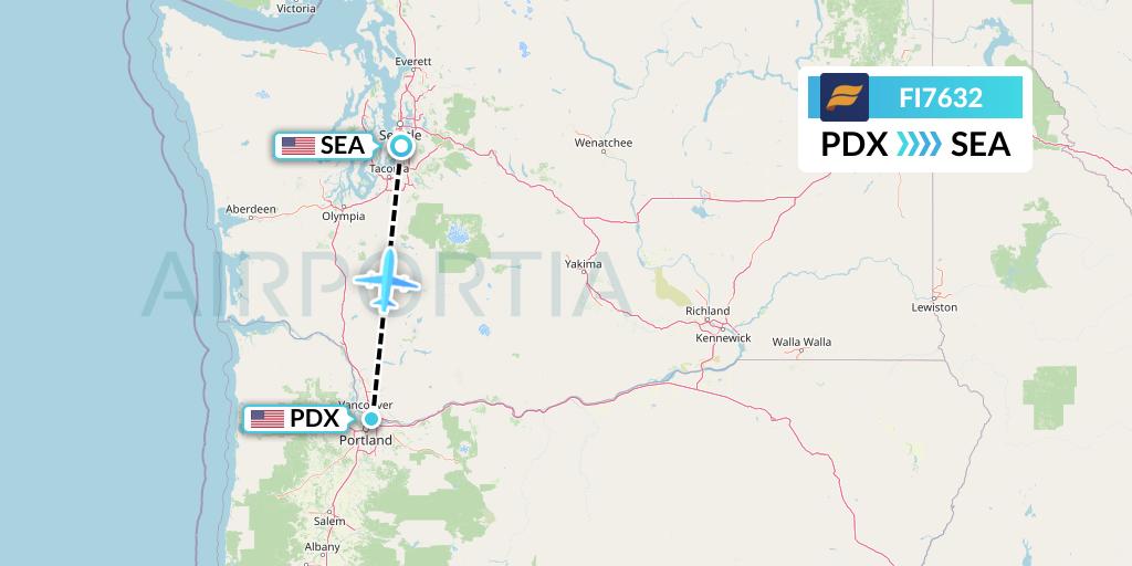 FI7632 Icelandair Flight Map: Portland to Seattle