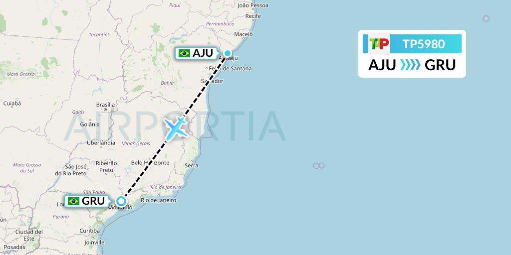 TP5980 TAP Portugal Flight Map: Aracaju to Sao Paulo