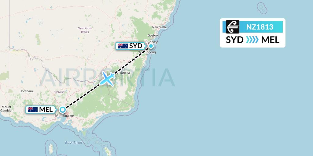 NZ1813 Air New Zealand Flight Map: Sydney to Melbourne