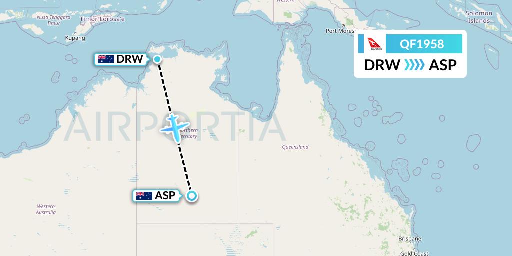 QF1958 Qantas Flight Map: Darwin to Alice Springs