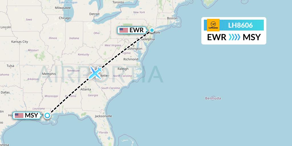 LH8606 Lufthansa Flight Map: New York to New Orleans