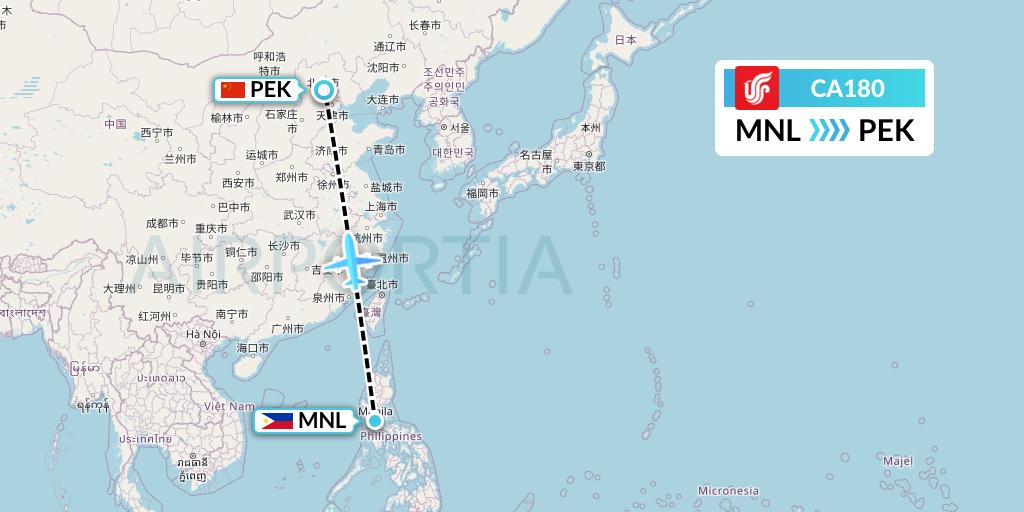 CA180 Air China Flight Map: Manila to Beijing