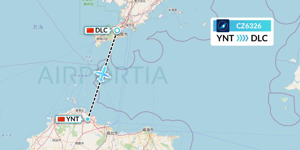 CZ6326 China Southern Airlines Flight Map: Yantai to Dalian
