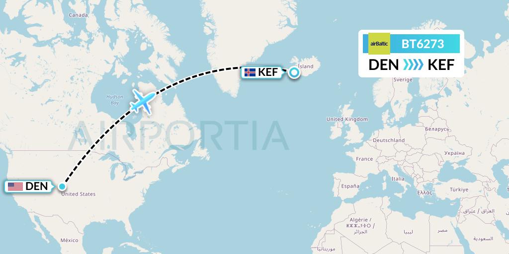 BT6273 airBaltic Flight Map: Denver to Reykjavik