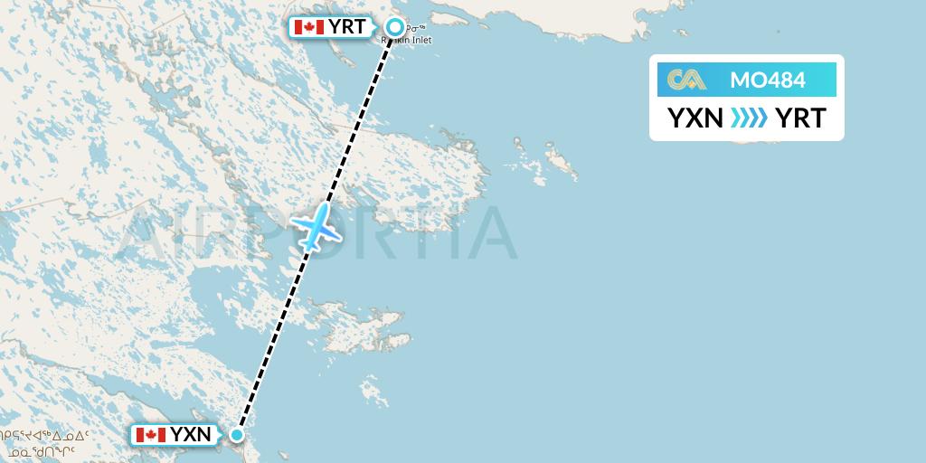 MO484 Calm Air Flight Map: Whale Cove to Rankin Inlet