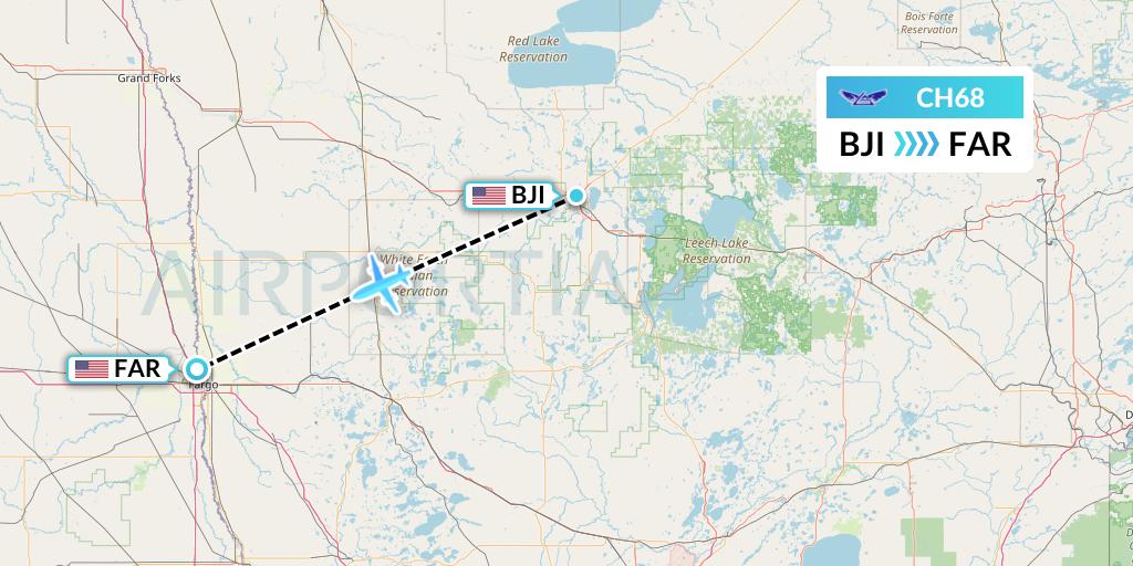 CH68 Bemidji Airlines Flight Map: Bemidji to Fargo