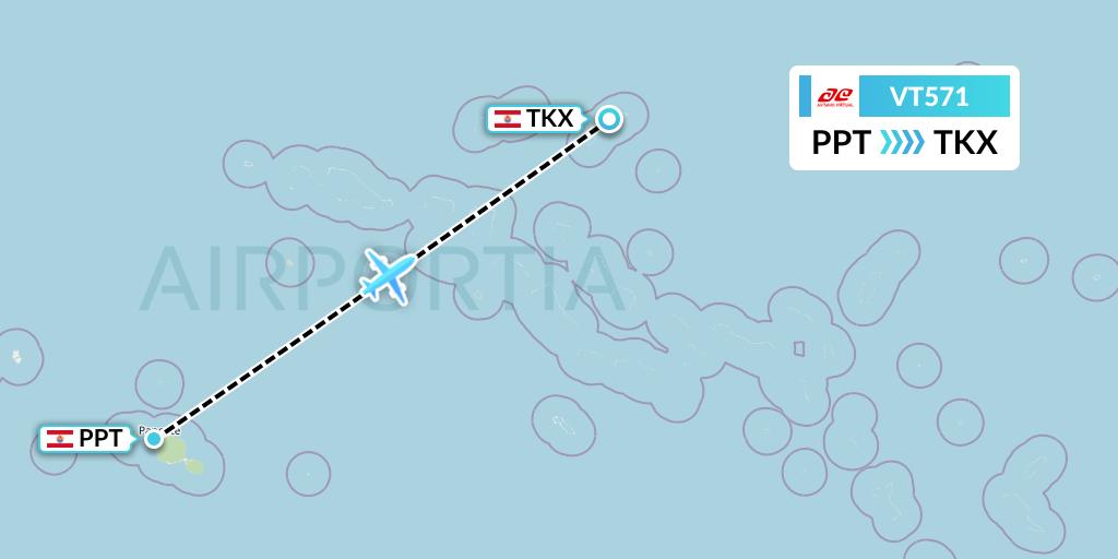 VT571 Air Tahiti Flight Map: Papeete to Takaroa