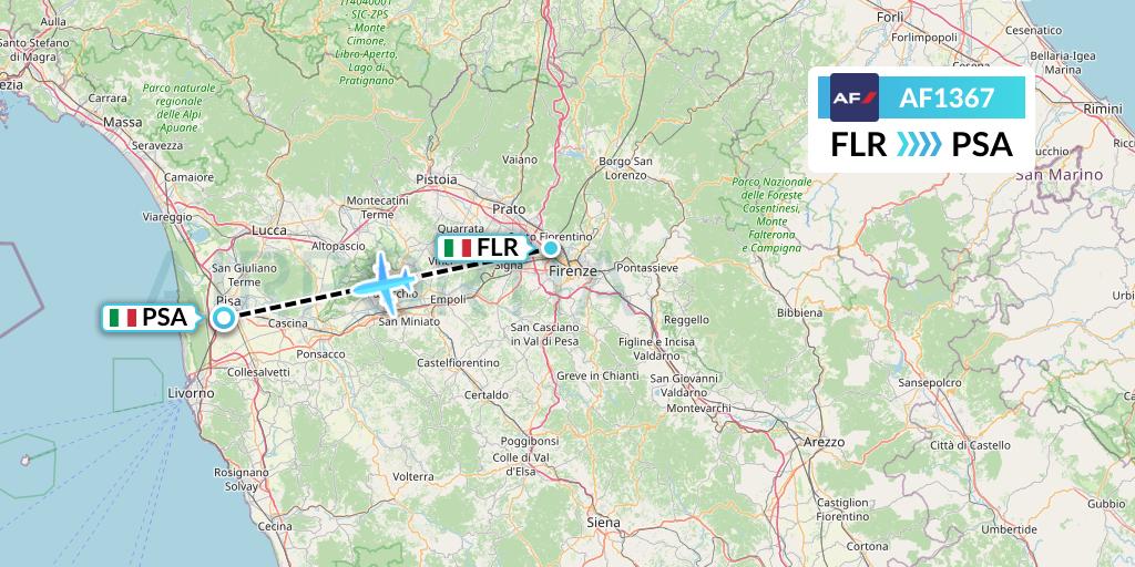 AF1367 Air France Flight Map: Florence to Pisa