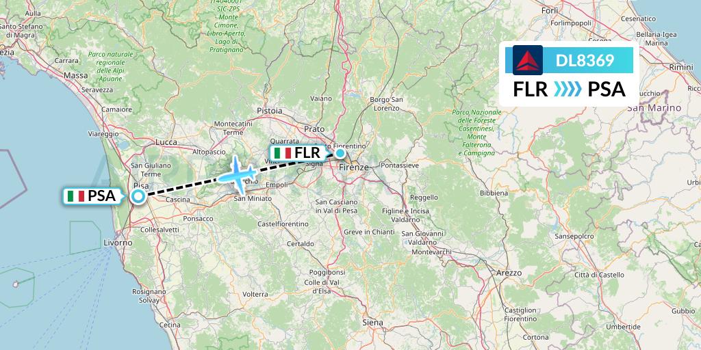 DL8369 Delta Air Lines Flight Map: Florence to Pisa