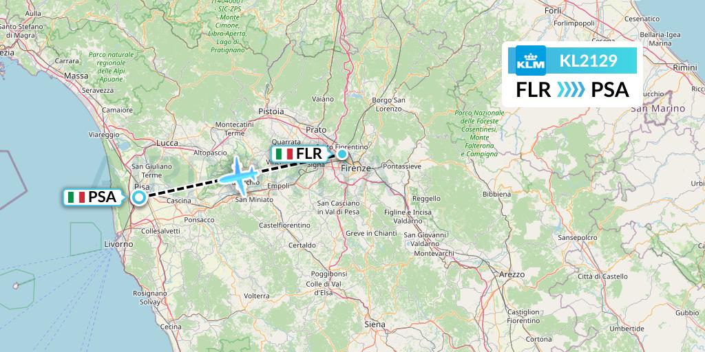 KL2129 KLM Flight Map: Florence to Pisa