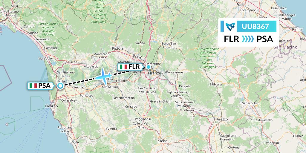 UU8367 Air Austral Flight Map: Florence to Pisa