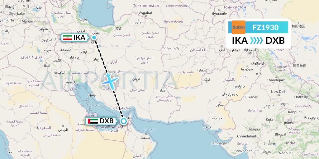FZ1930 FlyDubai Flight Map: Tehran to Dubai