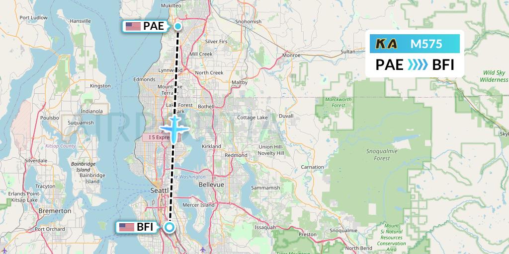 M575 Kenmore Air Flight Map: Everett to Seattle