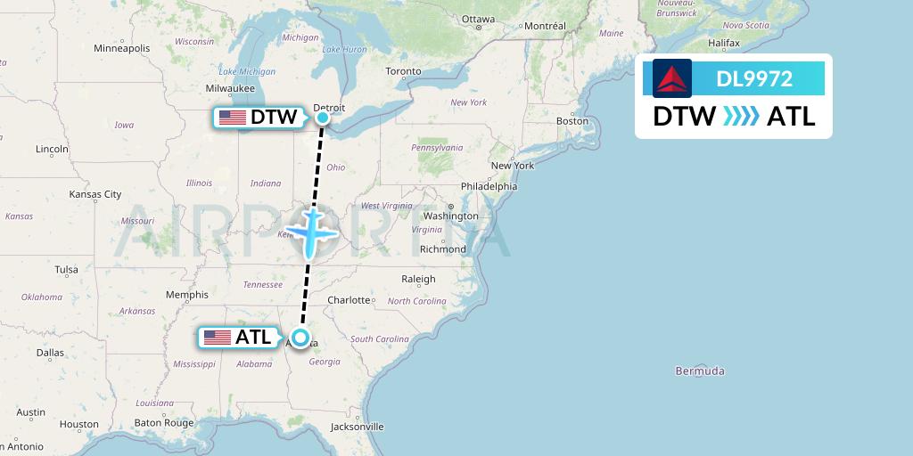 DL9972 Delta Air Lines Flight Map: Detroit to Atlanta
