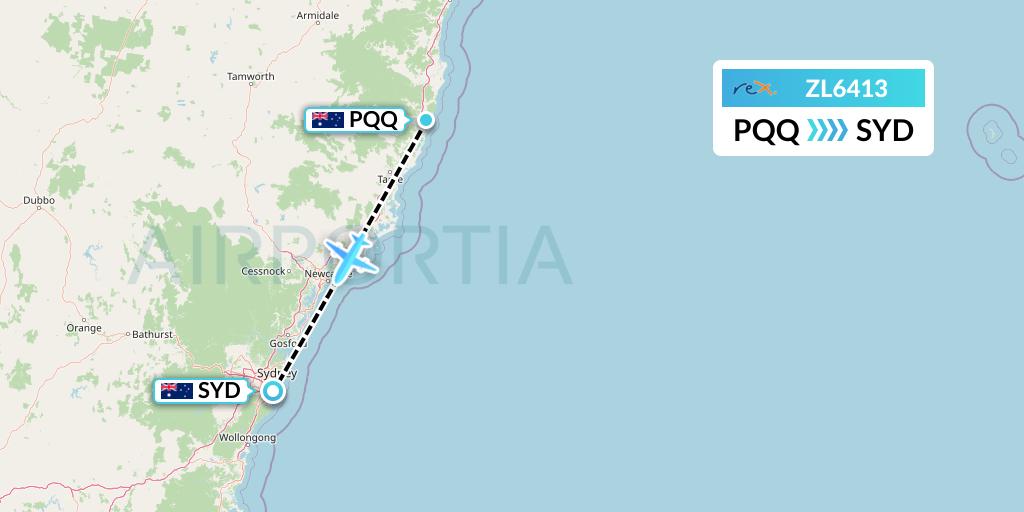ZL6413 Regional Express Flight Map: Port Macquarie to Sydney