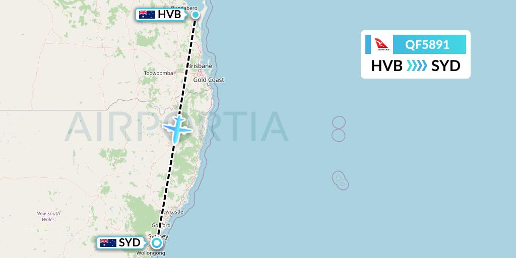 QF5891 Qantas Flight Map: Hervey Bay to Sydney