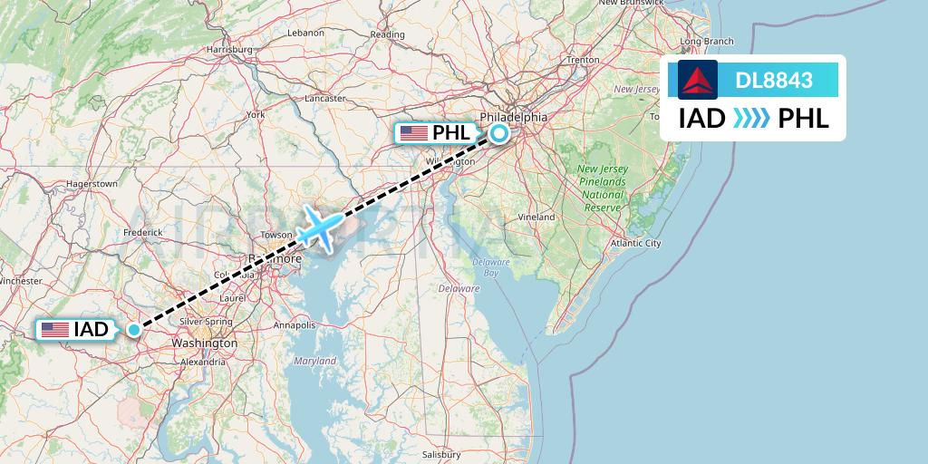 DL8843 Delta Air Lines Flight Map: Washington to Philadelphia