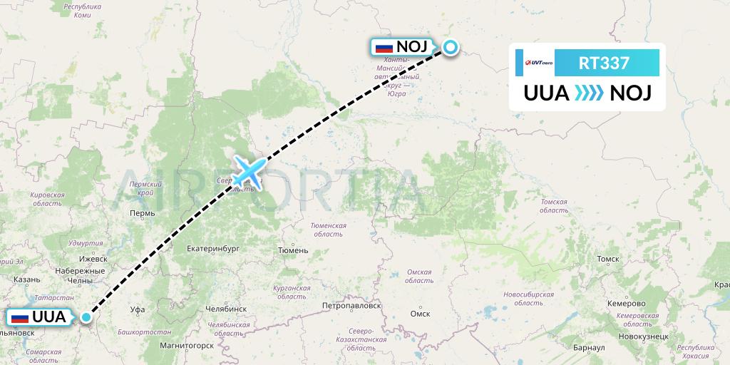 RT337 UVT aero Flight Map: Bugulma to Noyabrsk