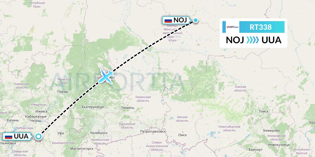 RT338 UVT aero Flight Map: Noyabrsk to Bugulma