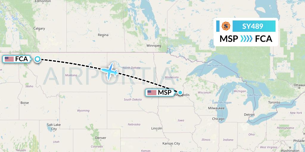 SY489 Sun Country Airlines Flight Map: Minneapolis to Kalispell