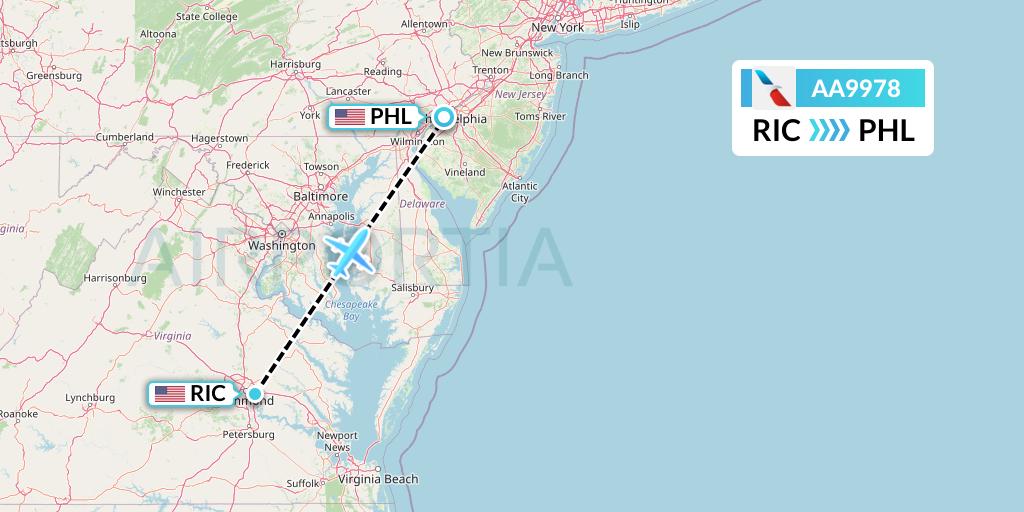 AA9978 American Airlines Flight Map: Richmond to Philadelphia