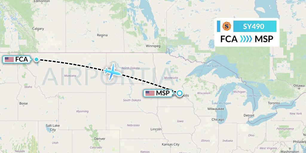 SY490 Sun Country Airlines Flight Map: Kalispell to Minneapolis