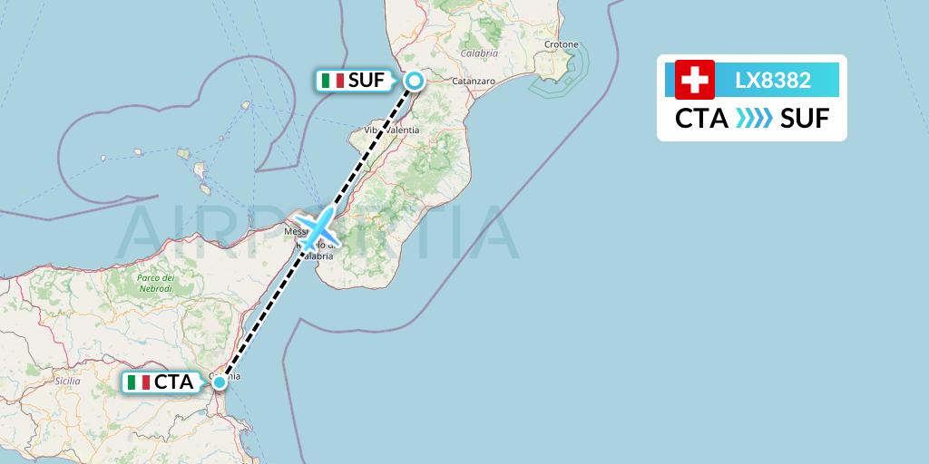 LX8382 Swiss Flight Map: Catania to Lamezia Terme