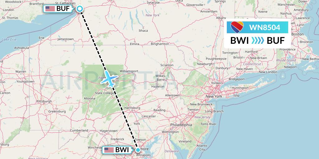 WN8504 Southwest Airlines Flight Map: Baltimore to Buffalo
