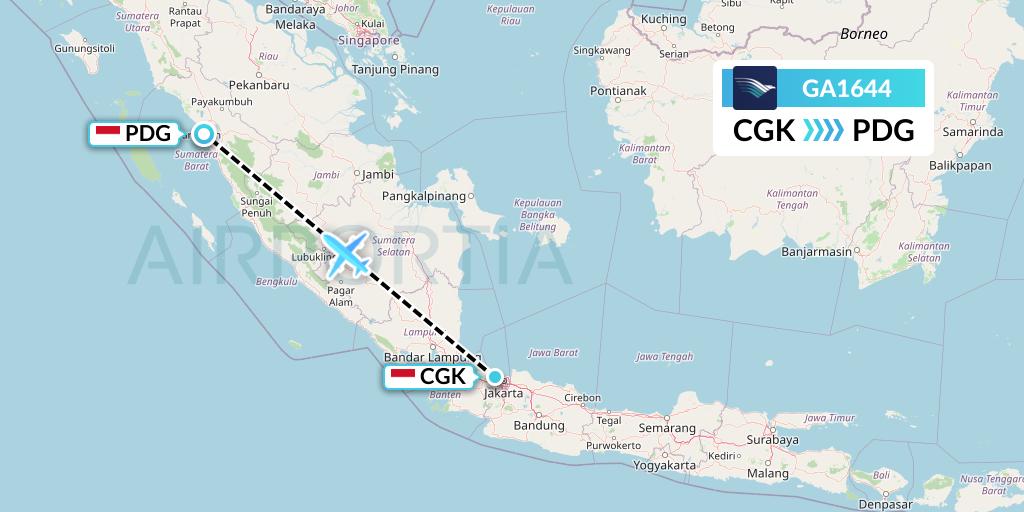 GA1644 Garuda Indonesia Flight Map: Jakarta to Padang