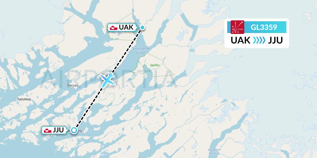 GL3359 Air Greenland Flight Map: Narsarsuaq to Qaqortoq