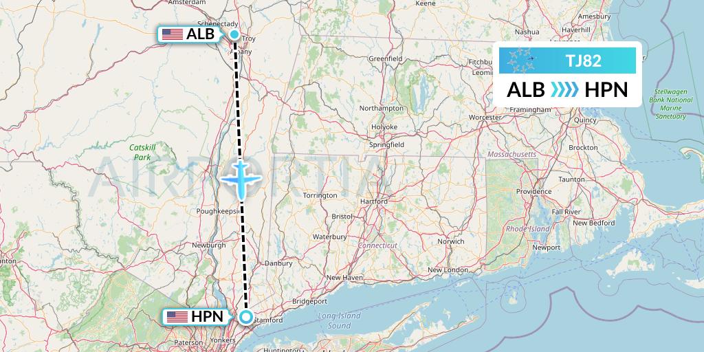 TJ82 Tradewind Aviation Flight Map: Albany to White Plains