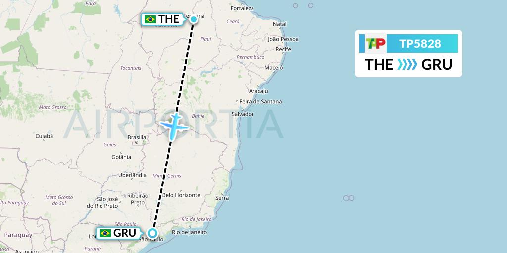 TP5828 TAP Portugal Flight Map: Teresina to Sao Paulo