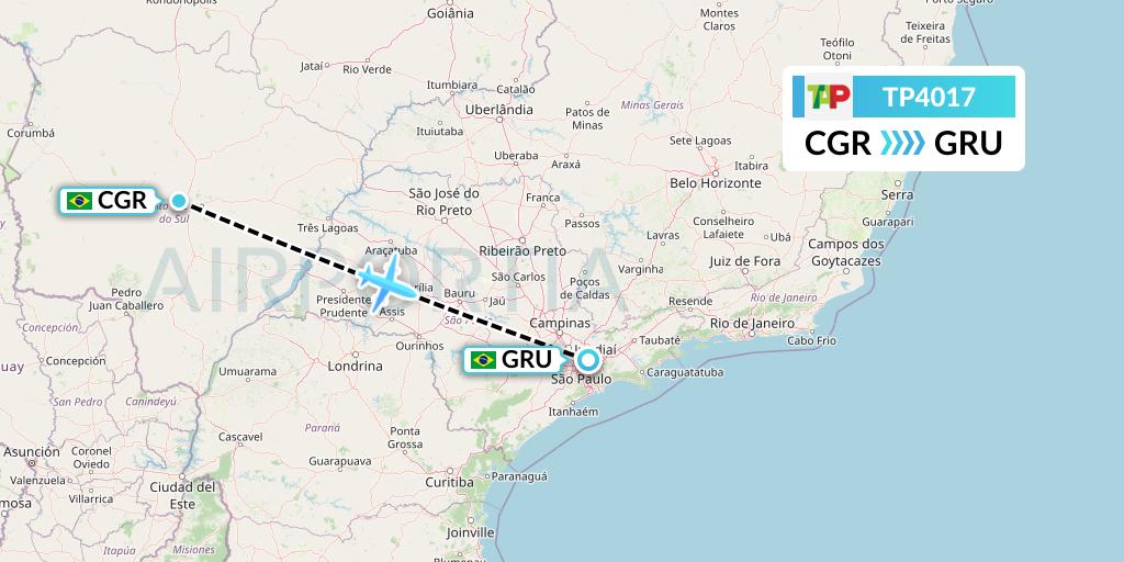 TP4017 TAP Portugal Flight Map: Campo Grande to Sao Paulo