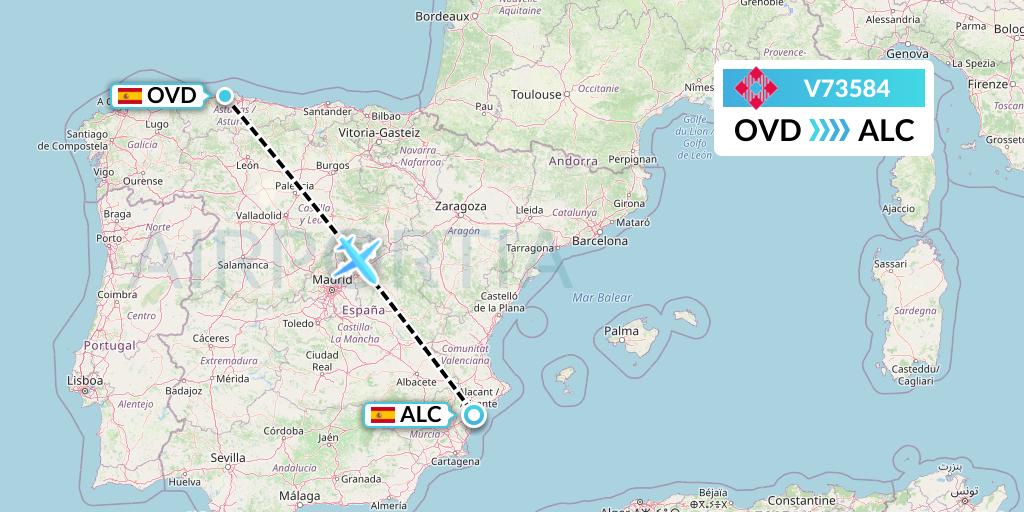 V73584 Volotea Flight Map: Asturias to Alicante