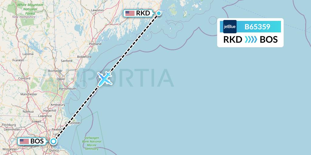 B65359 JetBlue Airways Flight Map: Rockland to Boston