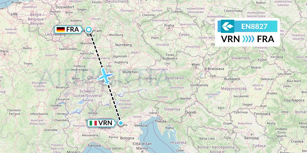 EN8827 Air Dolomiti Flight Map: Verona to Frankfurt