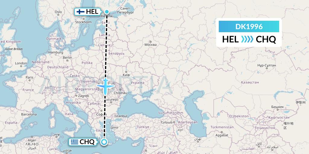 DK1996 Thomas Cook Airlines Scandinavia Flight Map: Helsinki to Chania