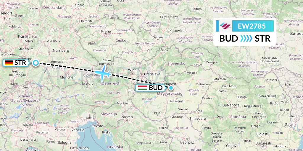 EW2785 Eurowings Flight Map: Budapest to Stuttgart
