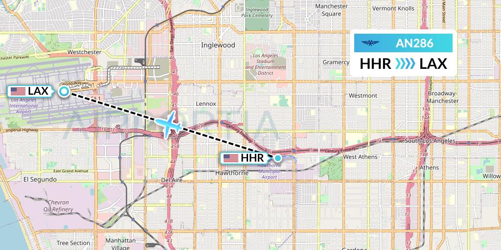 AN286 Advanced Air Flight Map: Hawthorne to Los Angeles