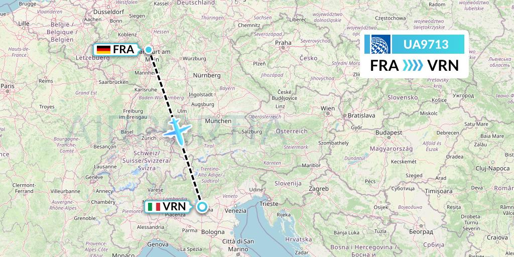UA9713 United Airlines Flight Map: Frankfurt to Verona
