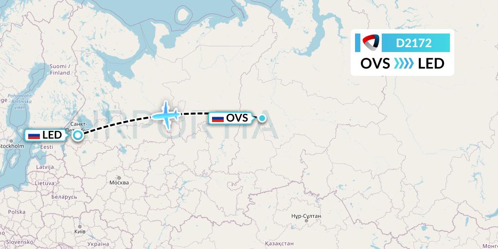 D2172 Severstal Aircompany Flight Map: Sovetsky to St. Petersburg