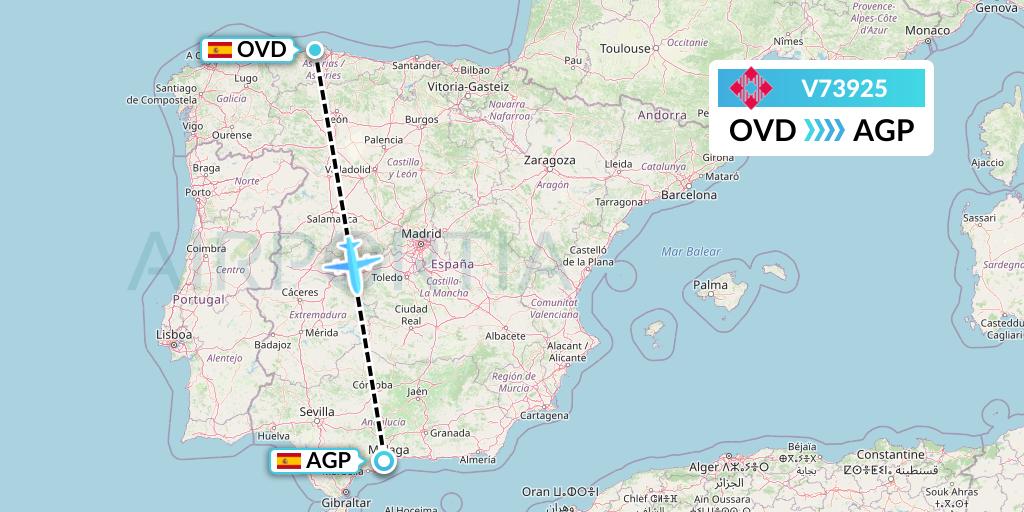V73925 Volotea Flight Map: Asturias to Malaga