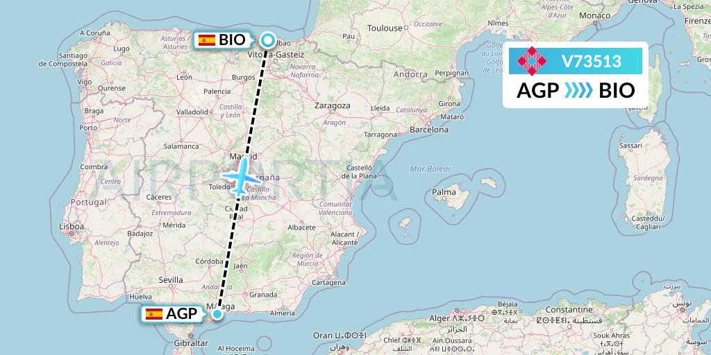 V73513 Volotea Flight Map: Malaga to Bilbao