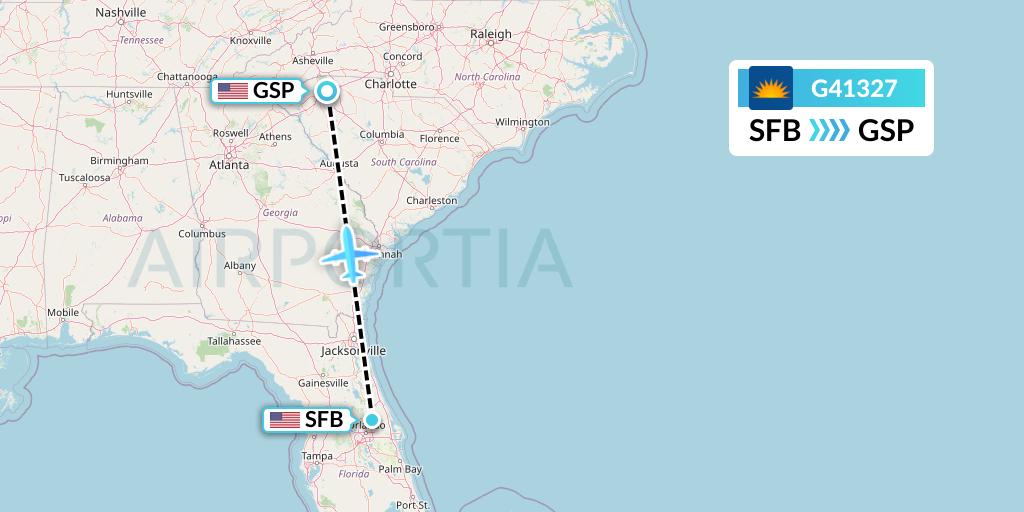 G41327 Allegiant Air Flight Map: Orlando to Greenville-Spartanburg