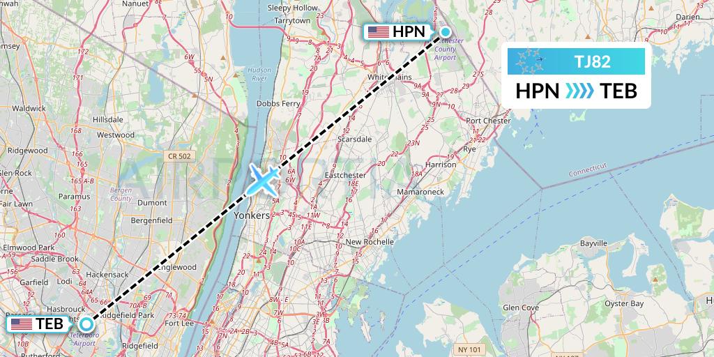 TJ82 Tradewind Aviation Flight Map: White Plains to Teterboro