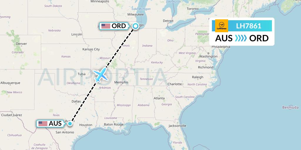 LH7861 Lufthansa Flight Map: Austin to Chicago