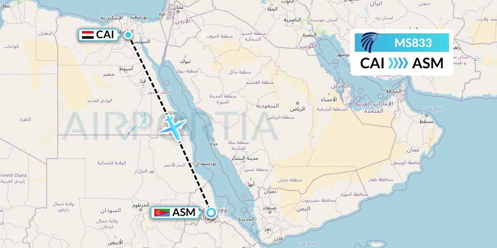 MS833 EgyptAir Flight Map: Cairo to Asmara