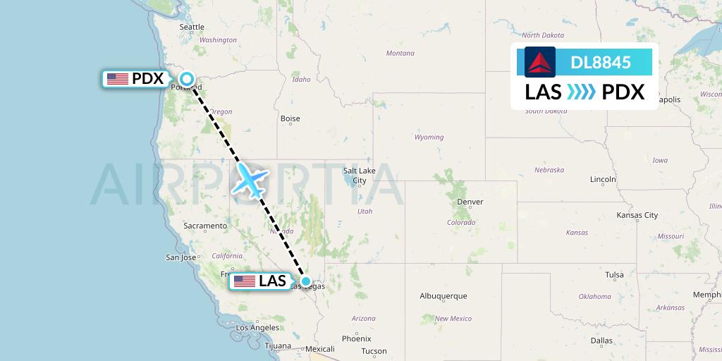 DL8845 Delta Air Lines Flight Map: Las Vegas to Portland