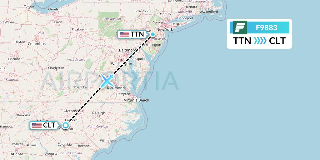 F9883 Flight Status Frontier Airlines Trenton to Charlotte (FFT883)