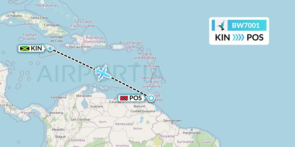 BW7001 Caribbean Airlines Flight Map: Kingston to Port of Spain